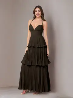 A-Line/Princess Spaghetti Straps Sleeveless Floor-Length Chiffon Bridesmaid Dresses with Pleated — view 12