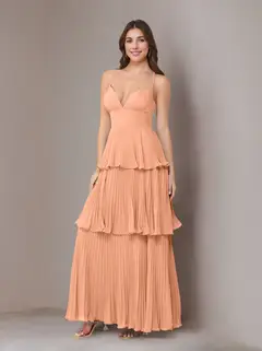 A-Line/Princess Spaghetti Straps Sleeveless Floor-Length Chiffon Bridesmaid Dresses with Pleated — view 13