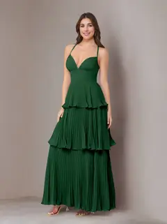 A-Line/Princess Spaghetti Straps Sleeveless Floor-Length Chiffon Bridesmaid Dresses with Pleated — view 15
