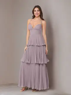 A-Line/Princess Spaghetti Straps Sleeveless Floor-Length Chiffon Bridesmaid Dresses with Pleated — view 17