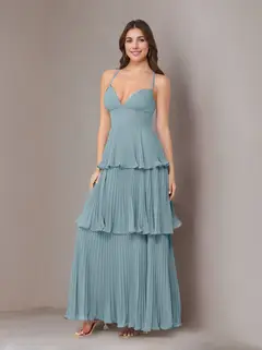 A-Line/Princess Spaghetti Straps Sleeveless Floor-Length Chiffon Bridesmaid Dresses with Pleated — view 18