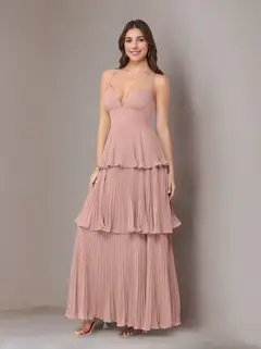 A-Line/Princess Spaghetti Straps Sleeveless Floor-Length Chiffon Bridesmaid Dresses with Pleated — view 19
