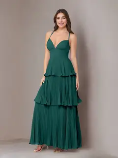 A-Line/Princess Spaghetti Straps Sleeveless Floor-Length Chiffon Bridesmaid Dresses with Pleated — view 20