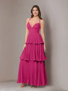A-Line/Princess Spaghetti Straps Sleeveless Floor-Length Chiffon Bridesmaid Dresses with Pleated — view 21