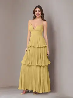 A-Line/Princess Spaghetti Straps Sleeveless Floor-Length Chiffon Bridesmaid Dresses with Pleated — view 22