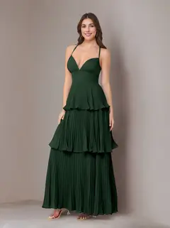 A-Line/Princess Spaghetti Straps Sleeveless Floor-Length Chiffon Bridesmaid Dresses with Pleated — view 24