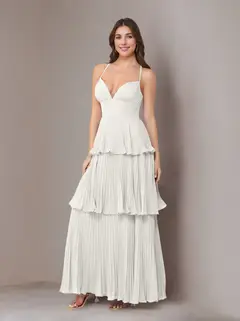 A-Line/Princess Spaghetti Straps Sleeveless Floor-Length Chiffon Bridesmaid Dresses with Pleated — view 26
