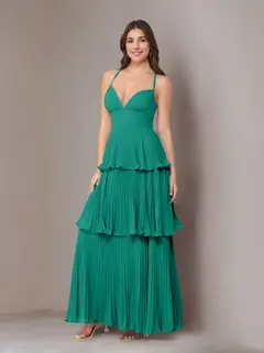 A-Line/Princess Spaghetti Straps Sleeveless Floor-Length Chiffon Bridesmaid Dresses with Pleated — view 27
