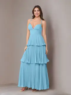 A-Line/Princess Spaghetti Straps Sleeveless Floor-Length Chiffon Bridesmaid Dresses with Pleated — view 28