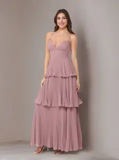 A-Line/Princess Spaghetti Straps Sleeveless Floor-Length Chiffon Bridesmaid Dresses with Pleated — view 30