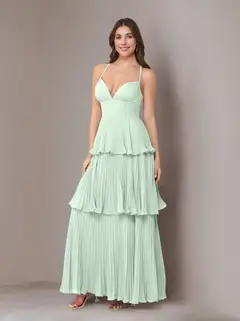 A-Line/Princess Spaghetti Straps Sleeveless Floor-Length Chiffon Bridesmaid Dresses with Pleated — view 31