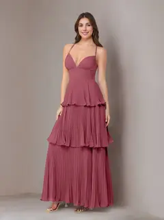 A-Line/Princess Spaghetti Straps Sleeveless Floor-Length Chiffon Bridesmaid Dresses with Pleated — view 32
