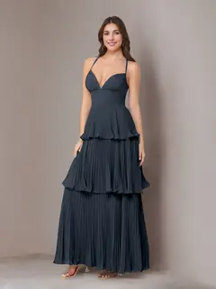 A-Line/Princess Spaghetti Straps Sleeveless Floor-Length Chiffon Bridesmaid Dresses with Pleated — view 33