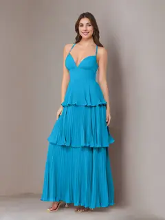 A-Line/Princess Spaghetti Straps Sleeveless Floor-Length Chiffon Bridesmaid Dresses with Pleated — view 34