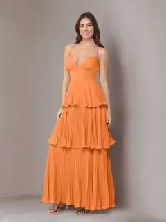 A-Line/Princess Spaghetti Straps Sleeveless Floor-Length Chiffon Bridesmaid Dresses with Pleated — view 35