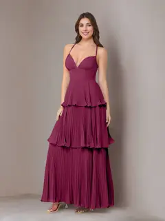 A-Line/Princess Spaghetti Straps Sleeveless Floor-Length Chiffon Bridesmaid Dresses with Pleated — view 36