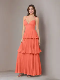 A-Line/Princess Spaghetti Straps Sleeveless Floor-Length Chiffon Bridesmaid Dresses with Pleated — view 37