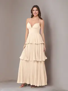 A-Line/Princess Spaghetti Straps Sleeveless Floor-Length Chiffon Bridesmaid Dresses with Pleated — view 38