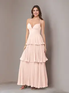 A-Line/Princess Spaghetti Straps Sleeveless Floor-Length Chiffon Bridesmaid Dresses with Pleated — view 39