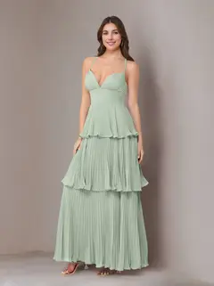 A-Line/Princess Spaghetti Straps Sleeveless Floor-Length Chiffon Bridesmaid Dresses with Pleated — view 45