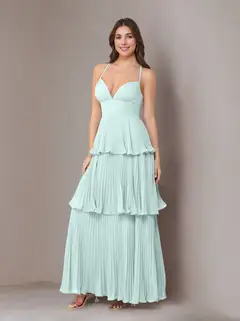 A-Line/Princess Spaghetti Straps Sleeveless Floor-Length Chiffon Bridesmaid Dresses with Pleated — view 47