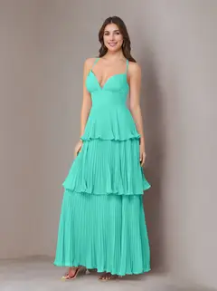 A-Line/Princess Spaghetti Straps Sleeveless Floor-Length Chiffon Bridesmaid Dresses with Pleated — view 48
