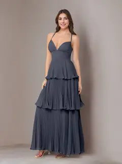 A-Line/Princess Spaghetti Straps Sleeveless Floor-Length Chiffon Bridesmaid Dresses with Pleated — view 49
