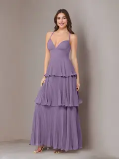 A-Line/Princess Spaghetti Straps Sleeveless Floor-Length Chiffon Bridesmaid Dresses with Pleated — view 50