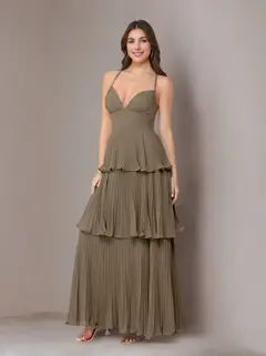 A-Line/Princess Spaghetti Straps Sleeveless Floor-Length Chiffon Bridesmaid Dresses with Pleated — view 51