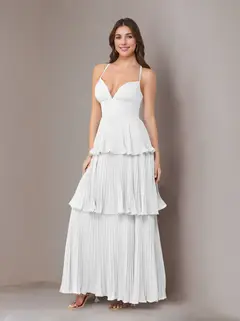 A-Line/Princess Spaghetti Straps Sleeveless Floor-Length Chiffon Bridesmaid Dresses with Pleated — view 53