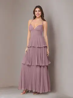 A-Line/Princess Spaghetti Straps Sleeveless Floor-Length Chiffon Bridesmaid Dresses with Pleated — view 55