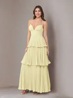 A-Line/Princess Spaghetti Straps Sleeveless Floor-Length Chiffon Bridesmaid Dresses with Pleated — view 56