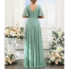 A-Line/Princess V Neck Short Sleeves Bridesmaid Dresses Wedding Guest Dresses — view 2