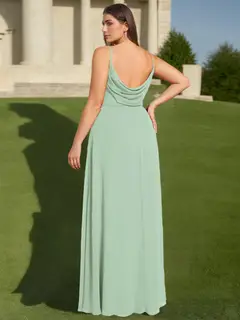 A-Line/Princess Spaghetti Straps V-Neck Sleeveless Floor-Length Chiffon Plus Size Bridesmaid Dresses with Ruffles — view 2
