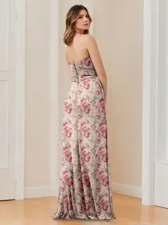 Sheath/Column Strapless Sleeveless Floor-Length Printed Floral Ruched Bridesmaid Dresses with Split Side — view 2
