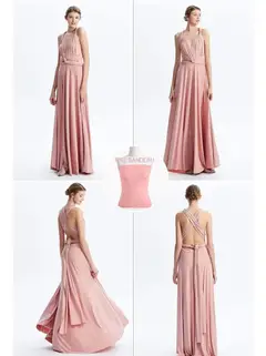 A-Line/Princess Sleeveless Floor-Length Convertible Multi-way Bridesmaid Dresses — view 2