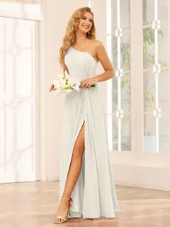 A-Line/Princess One-Shoulder Sleeveless Floor-Length Bridesmaid Dresses with Split Side & Ruffles — view 21