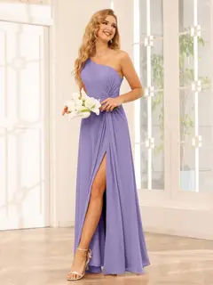A-Line/Princess One-Shoulder Sleeveless Floor-Length Bridesmaid Dresses with Split Side & Ruffles — view 40