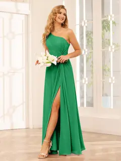 A-Line/Princess One-Shoulder Sleeveless Floor-Length Bridesmaid Dresses with Split Side & Ruffles — view 63
