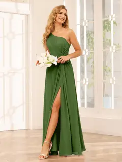 A-Line/Princess One-Shoulder Sleeveless Floor-Length Bridesmaid Dresses with Split Side & Ruffles — view 64