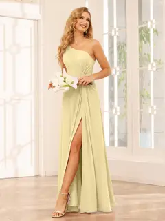 A-Line/Princess One-Shoulder Sleeveless Floor-Length Bridesmaid Dresses with Split Side & Ruffles — view 67