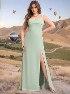 Mermaid/Trumpet Square Neck Sleeveless Plus Size Bridesmaid Dresses with Split Side — view 1