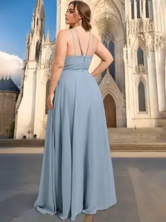 A-Line/Princess Halter Sleeveless Floor-Length Chiffon Plus Size Bridesmaid Dresses — view 2