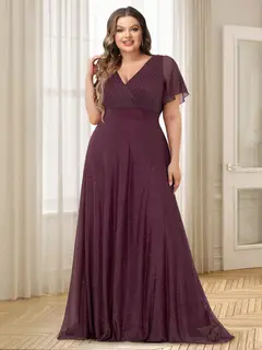 A-Line/Princess V-Neck Floor-Length Ruffles Plus Size Bridesmaid Dresses — view 1