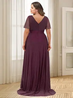 A-Line/Princess V-Neck Floor-Length Ruffles Plus Size Bridesmaid Dresses — view 2