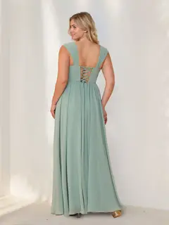 A-Line/Princess Square Neck Sleeveless Floor-Length Chiffon Plus Size Bridesmaid Dresses with Pleats — view 2