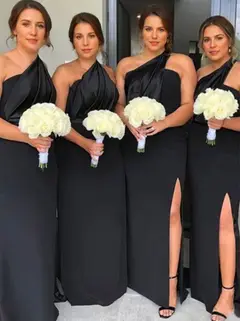 Sheath/Column One-Shoulder Sleeveless Ruched Floor-Length Bridesmaid Dresses with Slit — view 1