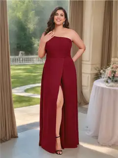 A-Line/Princess One-Shoulder Sleeveless Floor-Length Chiffon Plus Size Bridesmaid Dress With Split Side — view 1