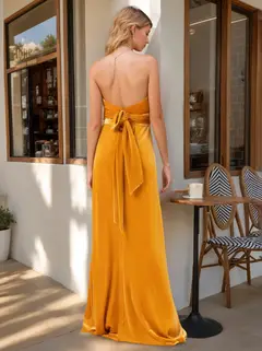 A-Line/Princess Off-the-shoulder Floor-Length Satin Bridesmaid Dresses — view 2
