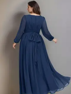 A-Line/Princess Scoop Long Sleeves Floor-Length Plus Size Bridesmaid Dress With Ruffles — view 2